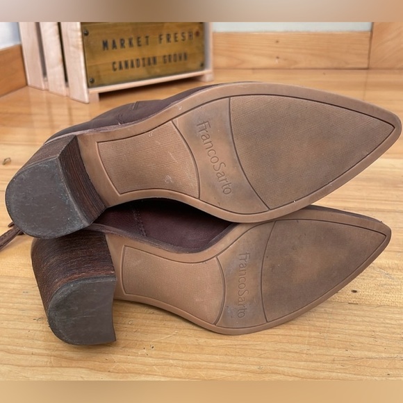 Franco Sarto Brown Leather Western Chunky Heel Ankle Boots - Picture 11 of 14